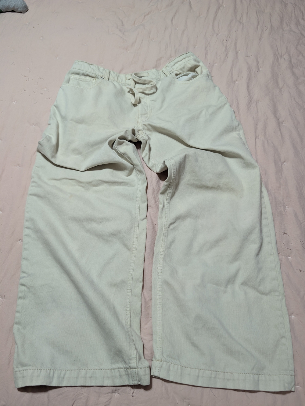 Scotch & Soda Baggy Drawstring Wide Leg Pants In Cream - Size L